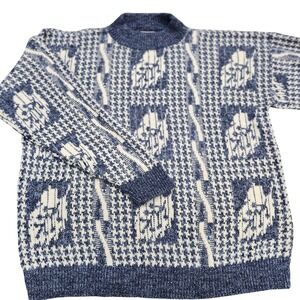 Vintage American Pride Sweater Mens Medium Blue Mock Neck Pullover Made USA